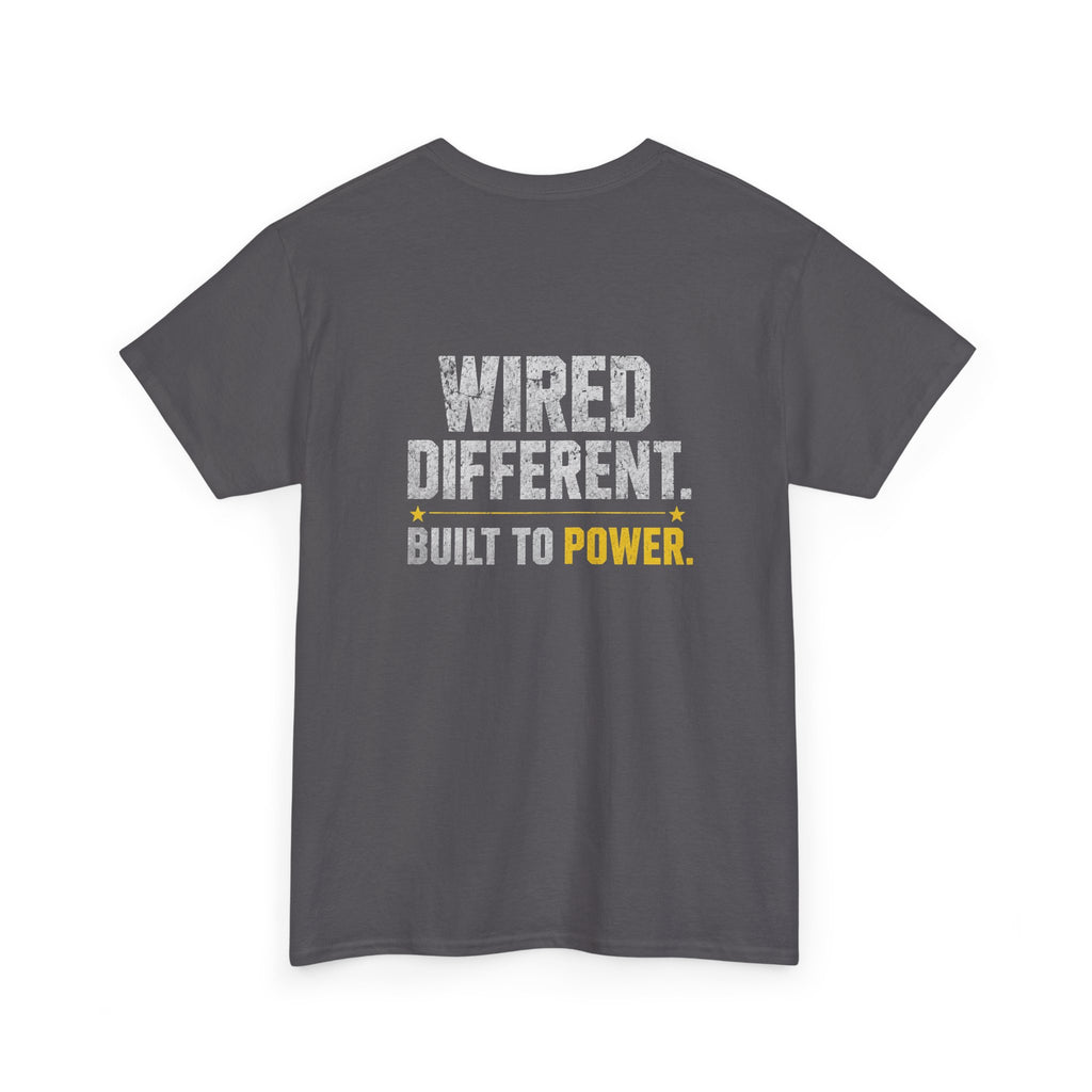 FATHER FIGURE Construction Worker T-Shirt – Built Different. Built to Lead. Front & Back Graphic Tee for Construction Dads, Contractors, Tradesmen & Builders