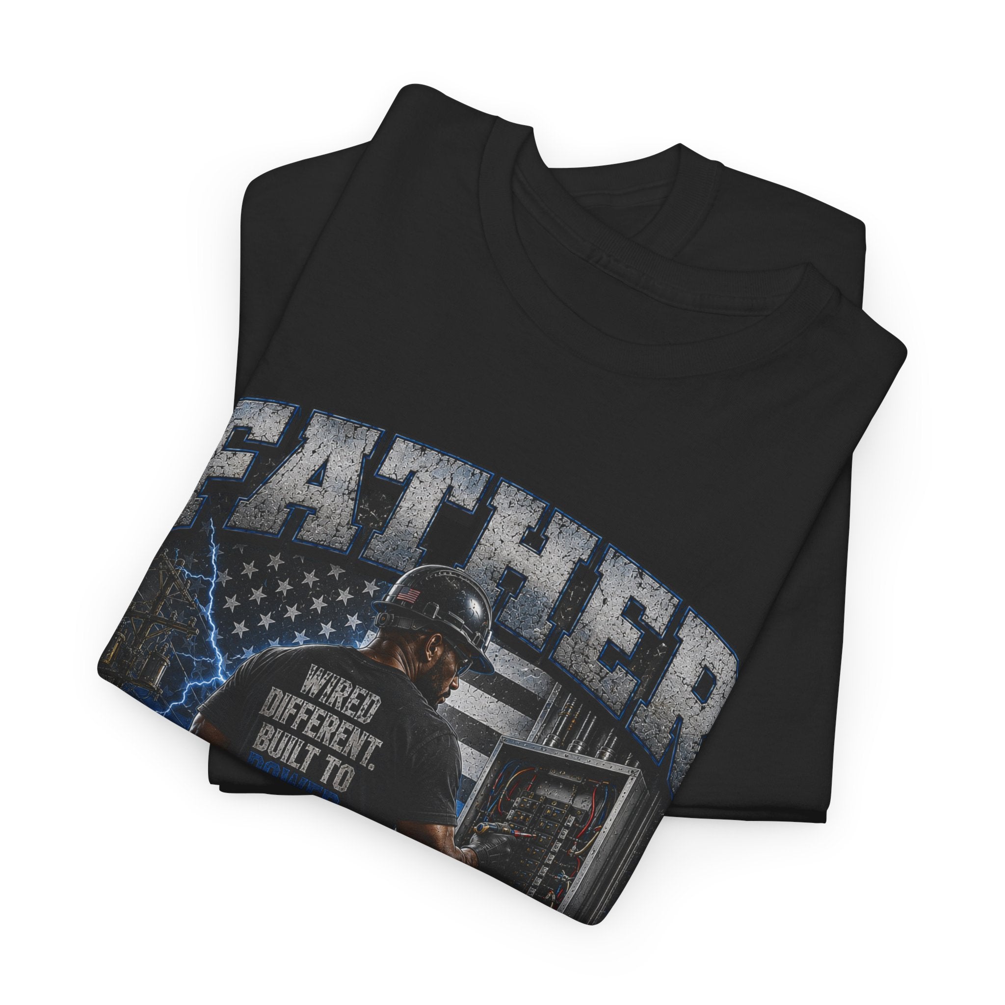 FATHER FIGURE Electrician T-Shirt – Wired Different. Built to Power. Electrician Dad Graphic Tee, Father's Day Gift for Linemen, Electricians & Tradesmen