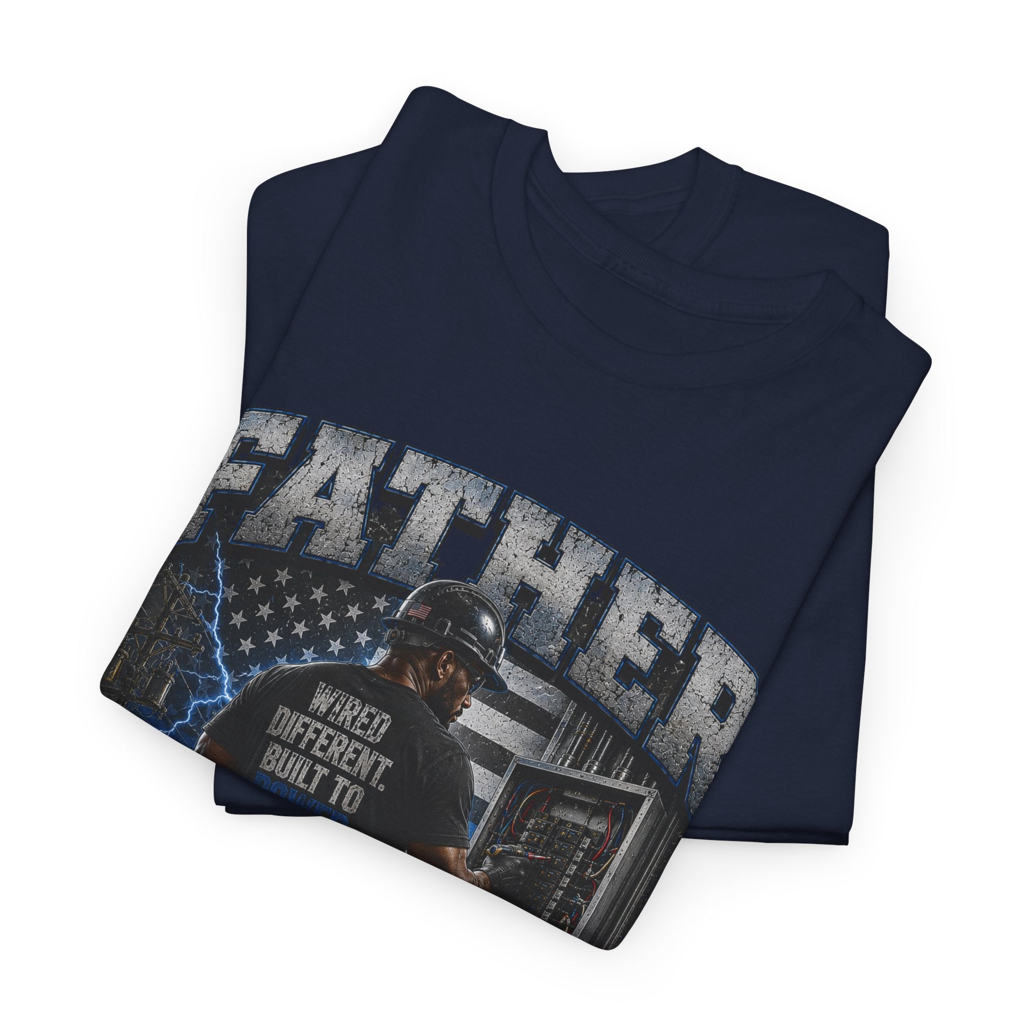 FATHER FIGURE Electrician T-Shirt – Wired Different. Built to Power. Electrician Dad Graphic Tee, Father's Day Gift for Linemen, Electricians & Tradesmen