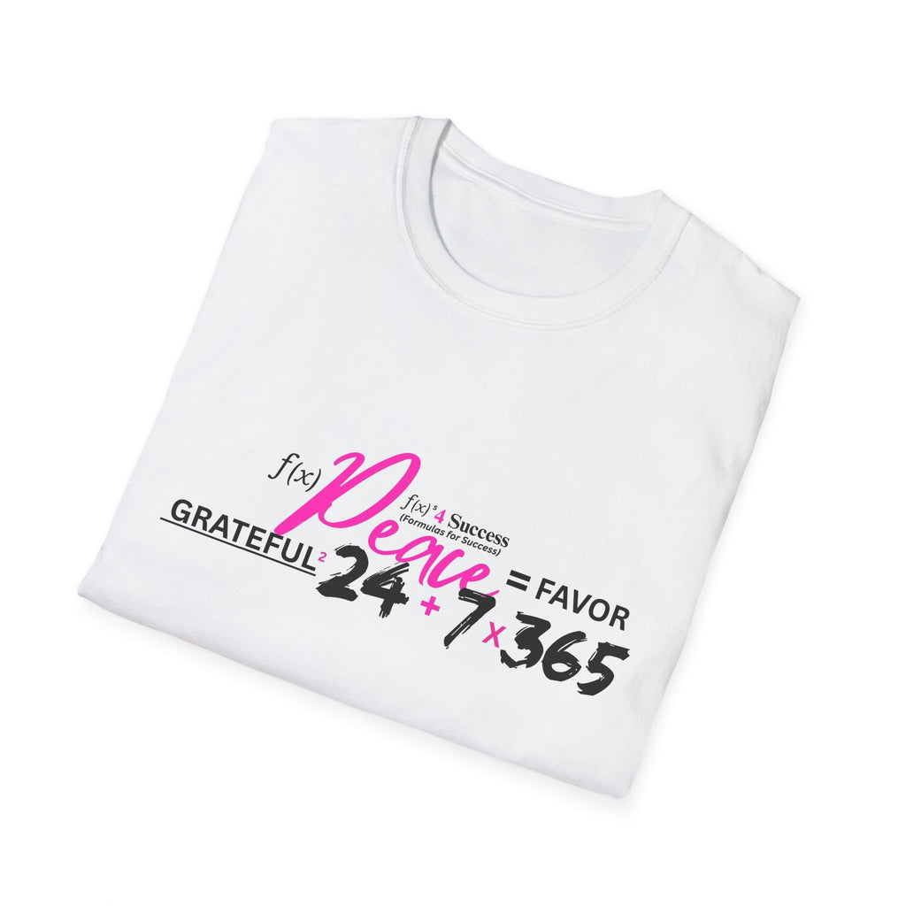 Peace 24/7 x 365 Formula Tee – Grateful, Joy & Favor Inspirational T-Shirt, Positive Mindset & Self-Care Graphic Tee, Motivational Apparel