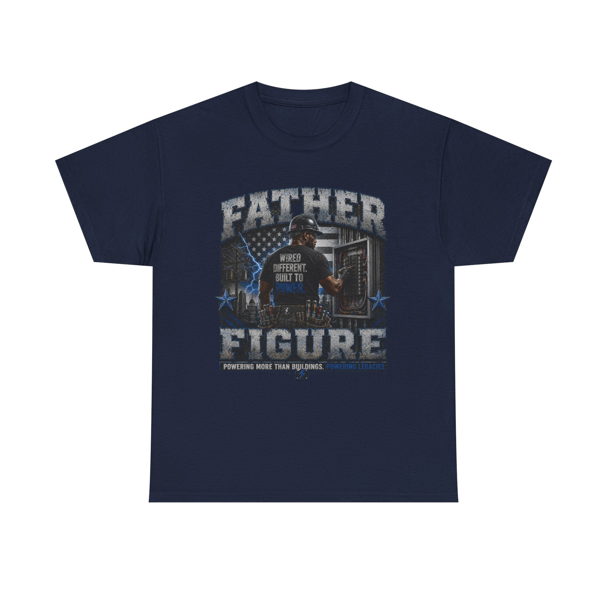 FATHER FIGURE Electrician T-Shirt – Wired Different. Built to Power. Electrician Dad Graphic Tee, Father's Day Gift for Linemen, Electricians & Tradesmen