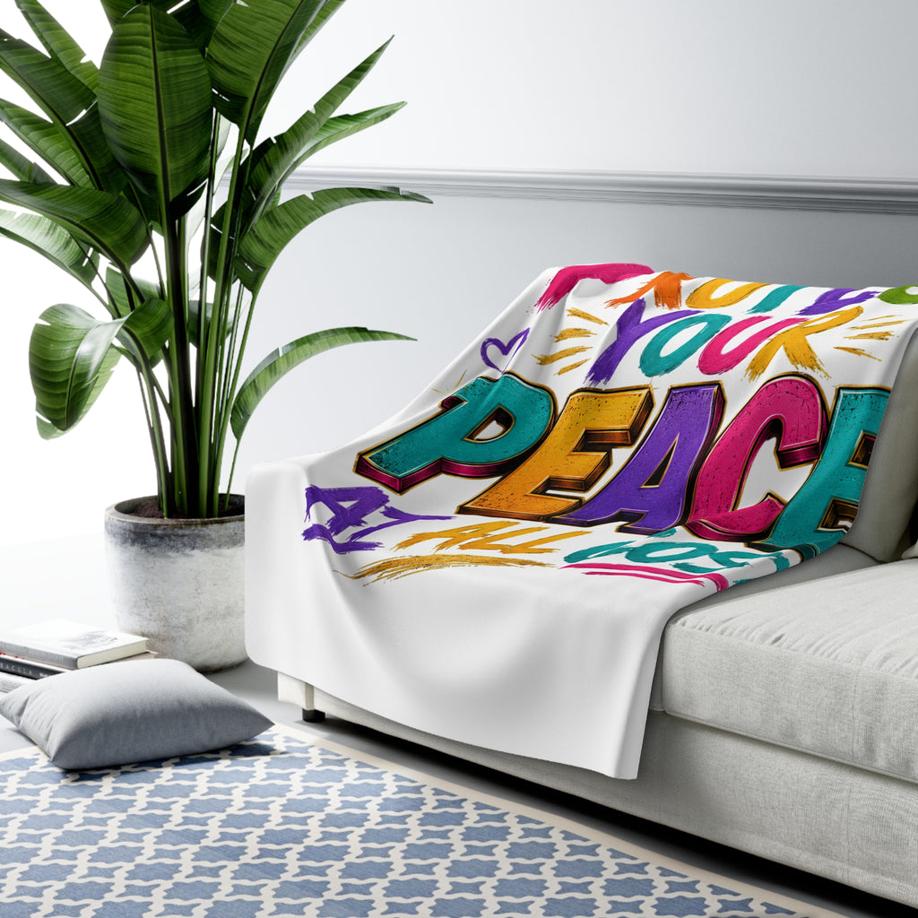 Sherpa Blanket — "Protect Your Peace at All Cost" Colorful Motivational Throw | Cozy Self-Care Blanket | Inspirational Home Decor | Soft Fleece Blanket