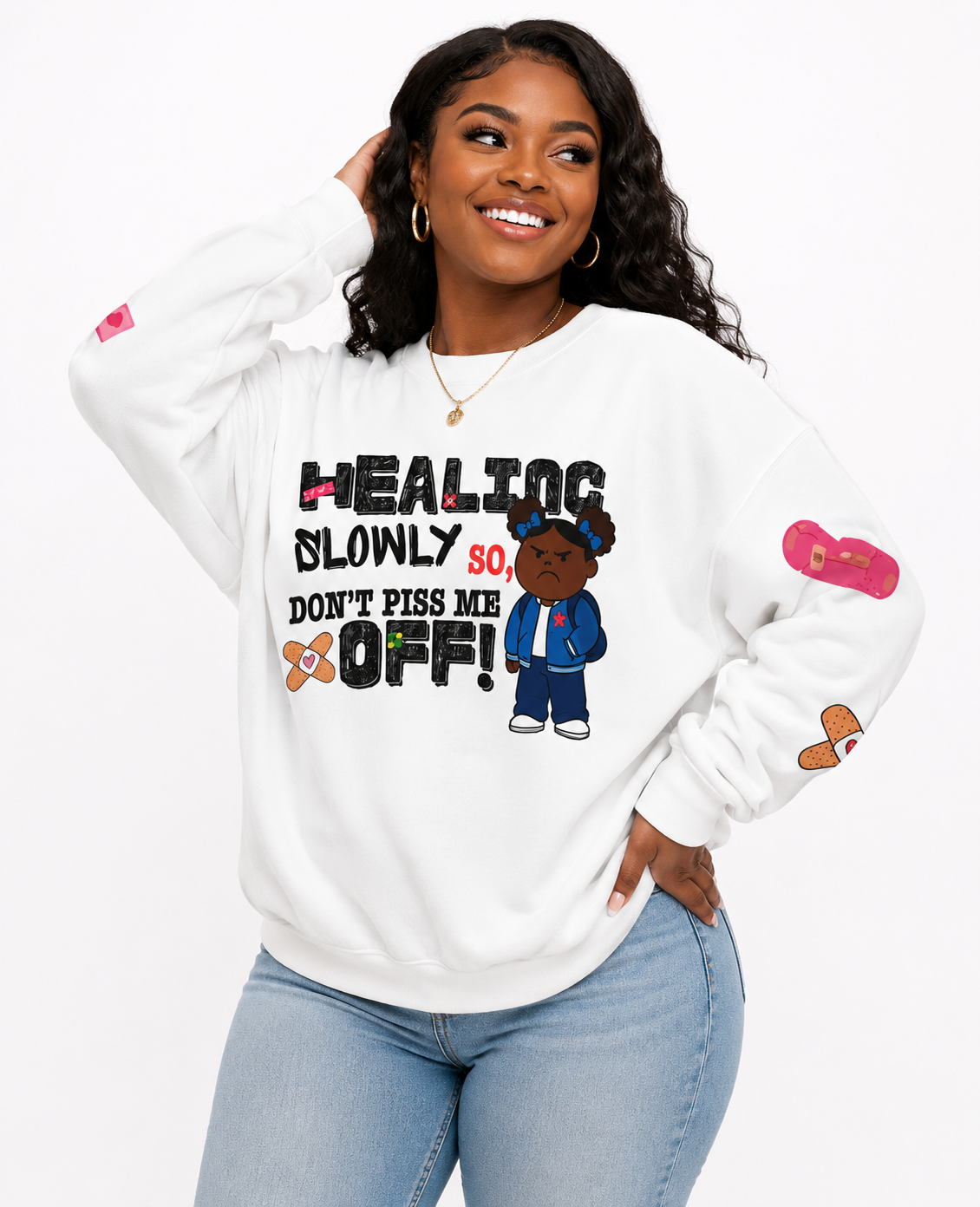 Healing Slowly So Don't Piss Me Off Crewneck Sweatshirt – Funny Mental Health Graphic Sweatshirt, Therapy & Self-Care Apparel, Healing Journey Crewneck