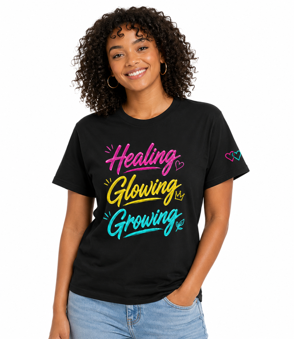 Healing Glowing Growing Tee — Inspirational Self-Care Graphic T-Shirt