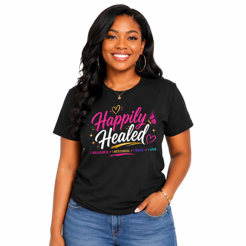 Happily Healed T-Shirt for Women – Inspirational Self Love Graphic Tee, Healing Journey Shirt, Mental Health Awareness, Positive Affirmation Cotton Crew Neck Top