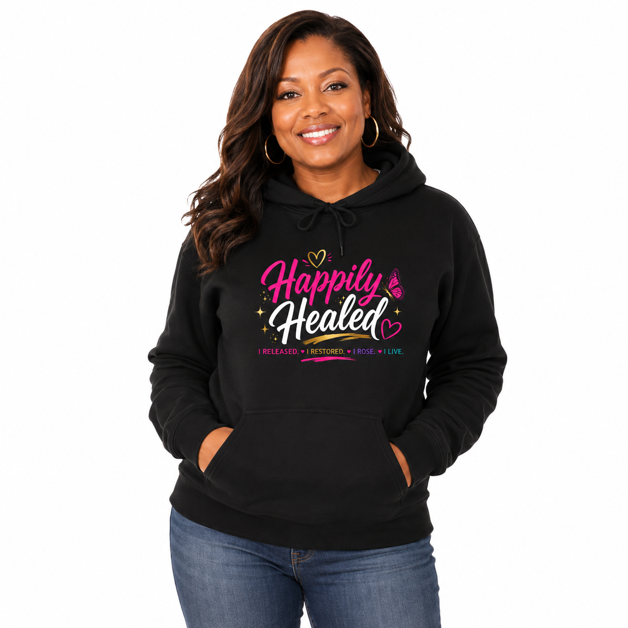 Happily Healed Hoodie for Women – Inspirational Healing Journey Sweatshirt, Self Love Graphic Hooded Pullover, Mental Health Awareness Gift, Cozy Fleece Hoodie