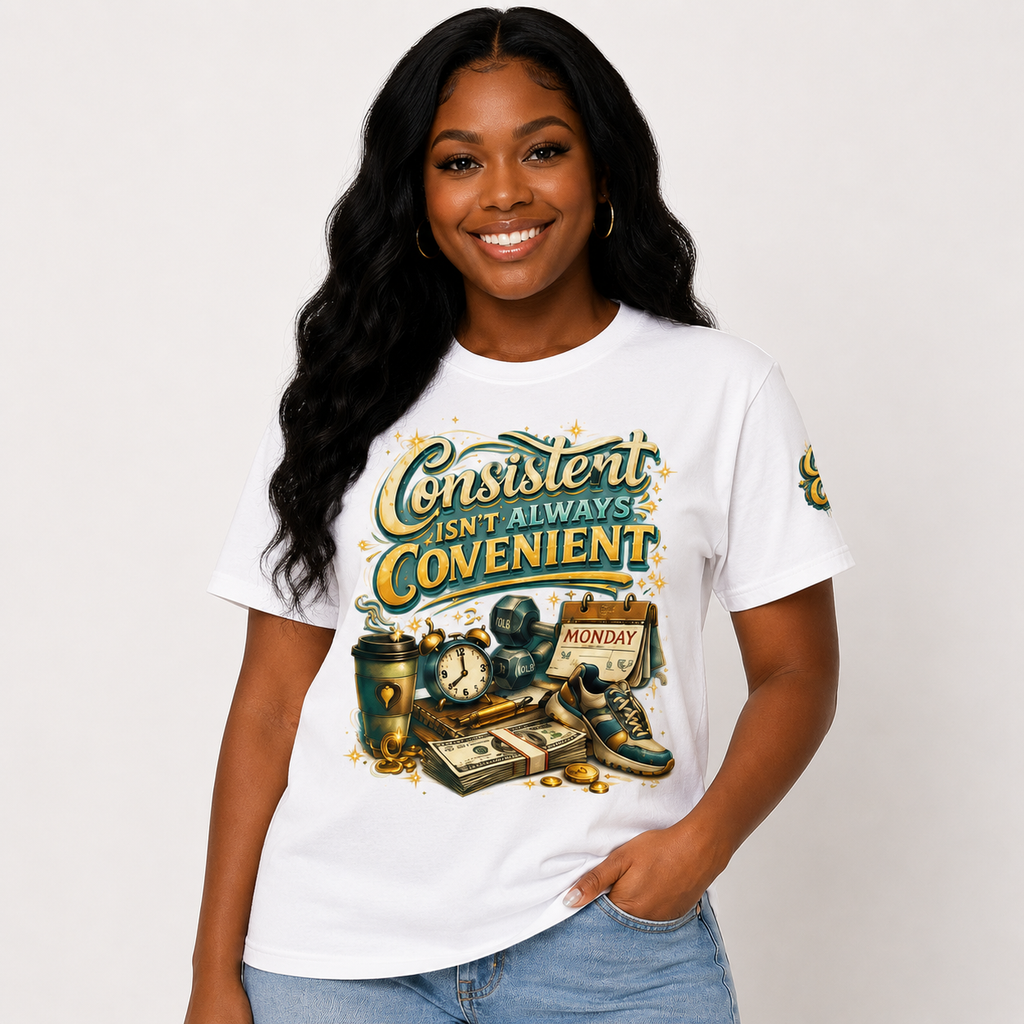 Consistent Isn't Always Convenient T-Shirt – Motivational Discipline & Success Mindset Graphic Tee, Entrepreneur, Fitness & Goal Getter Shirt