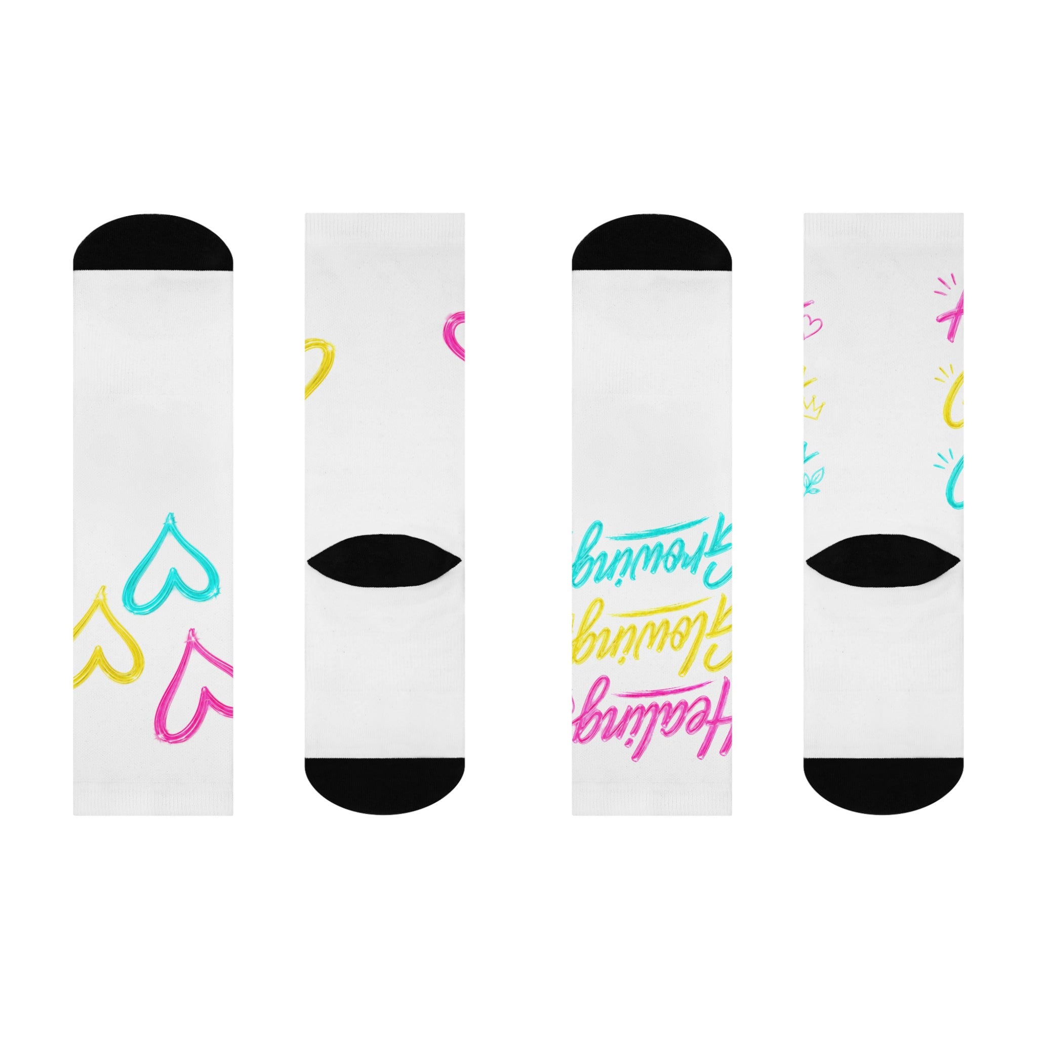 Healing, Glowing & Growing Socks – Inspirational Self-Care Crew Socks, Motivational Positive Mindset Gift for Women, Colorful Wellness & Personal Growth Apparel