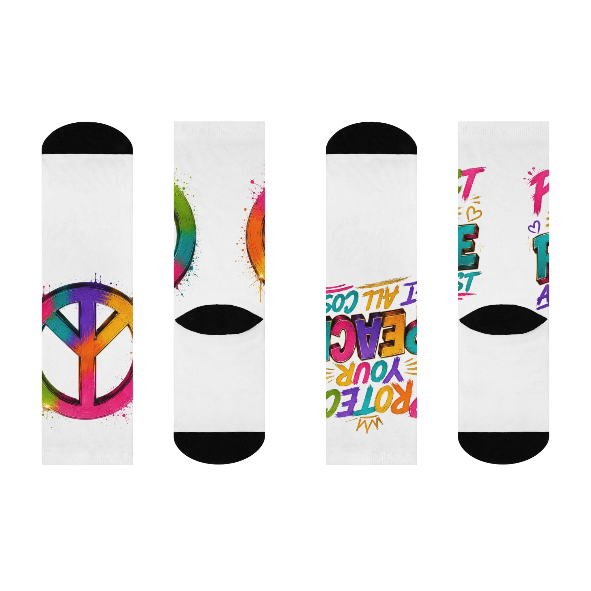 Protect Your Peace Crew Socks – Colorful Peace Sign Inspirational Socks, Motivational Self-Care Crew Socks, Positive Mindset & Wellness Gift