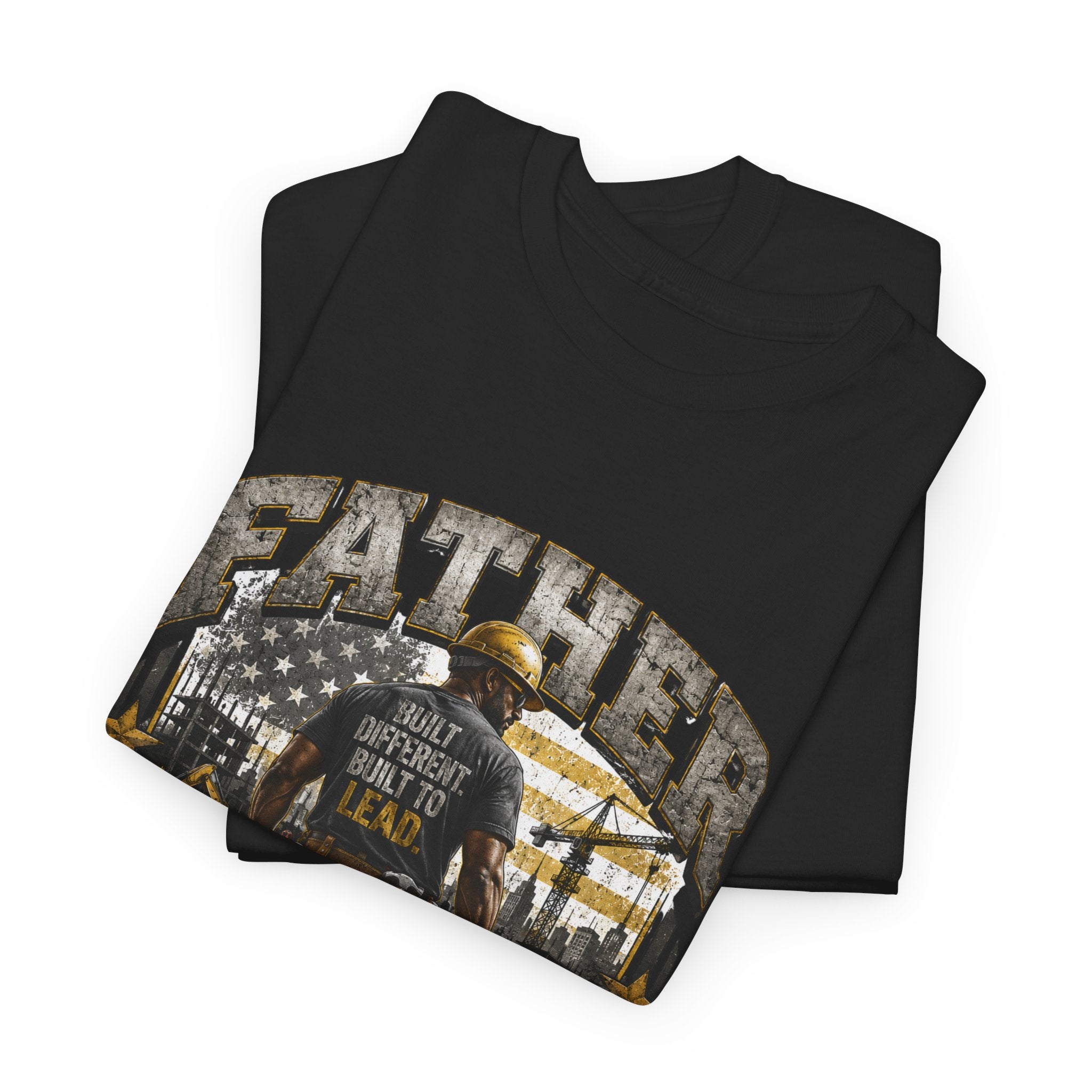 FATHER FIGURE Construction Worker T-Shirt – Built Different. Built to Lead. Front & Back Graphic Tee for Construction Dads, Contractors, Tradesmen & Builders