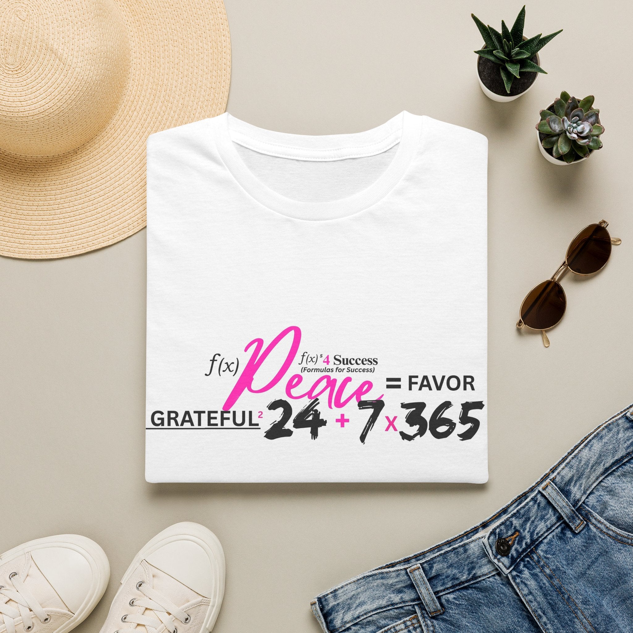 Peace 24/7 x 365 Formula Tee – Grateful, Joy & Favor Inspirational T-Shirt, Positive Mindset & Self-Care Graphic Tee, Motivational Apparel
